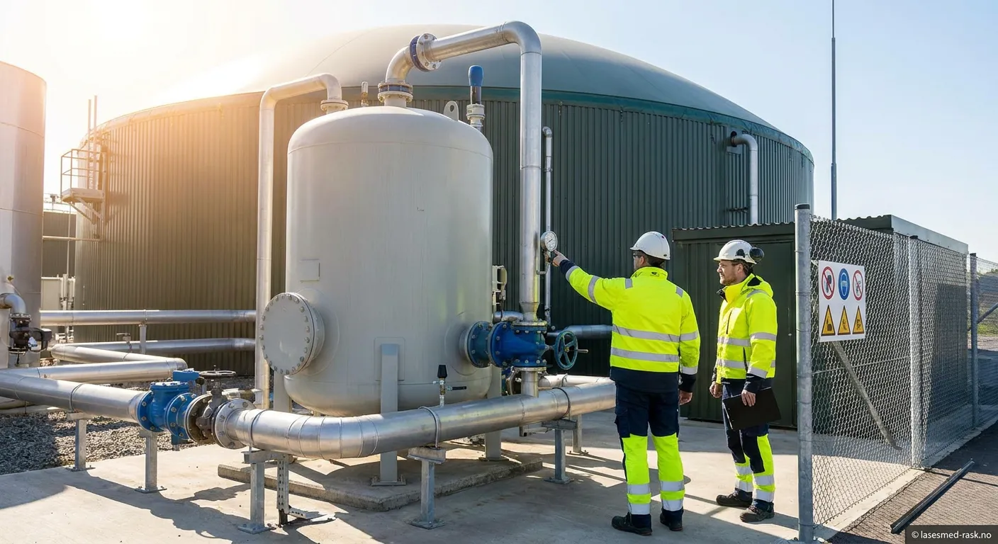 Biogassanlegg med moderne sikkerhetsutstyr og overvåkningssystemer