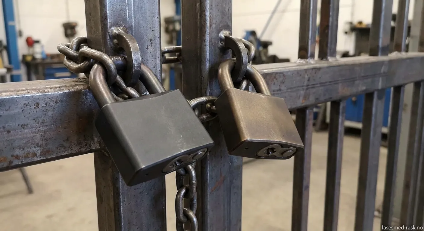 Eloksert aluminiumslås montert på en grå lagerdør av metall