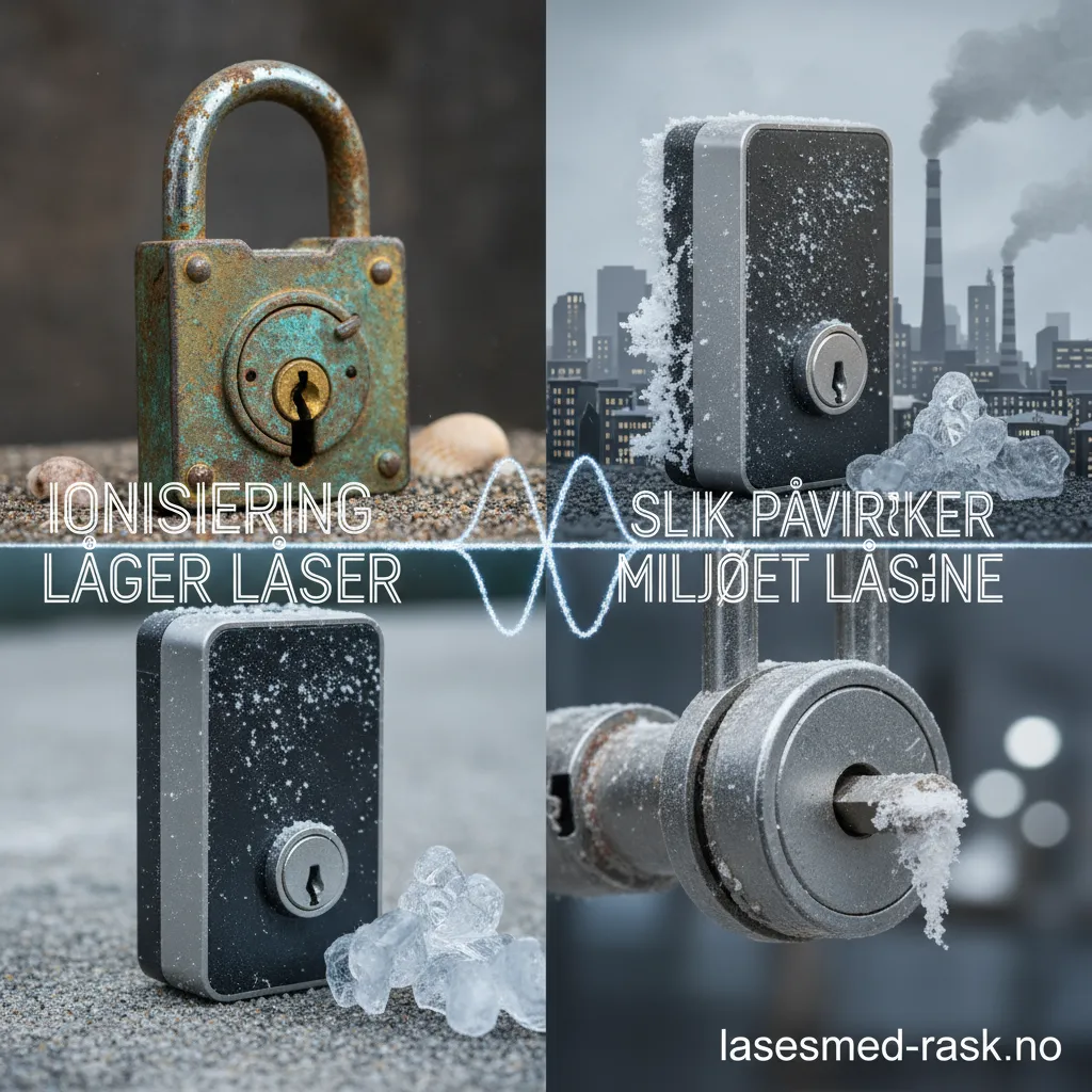 En korrodert hengelås som viser effekten av ionisering og rust.