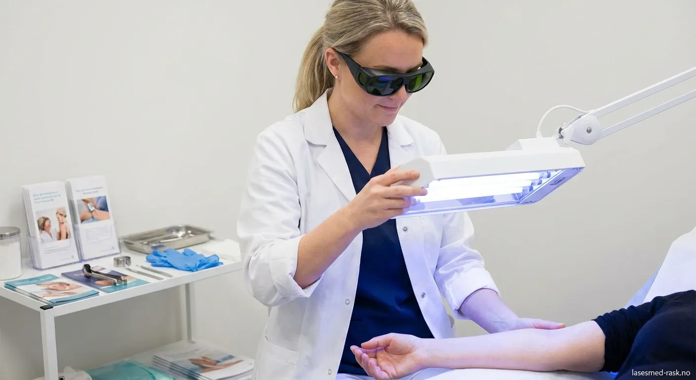 Person iført verneutstyr som utfører sikker sjekk av UV-lampe